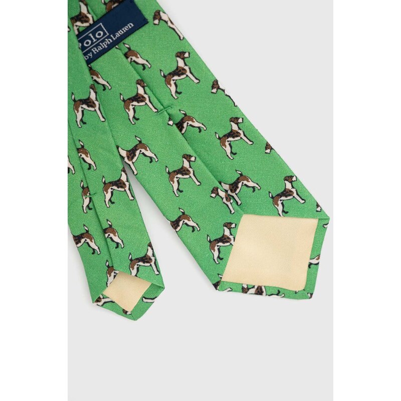 Ľanová kravata Polo Ralph Lauren zelená farba