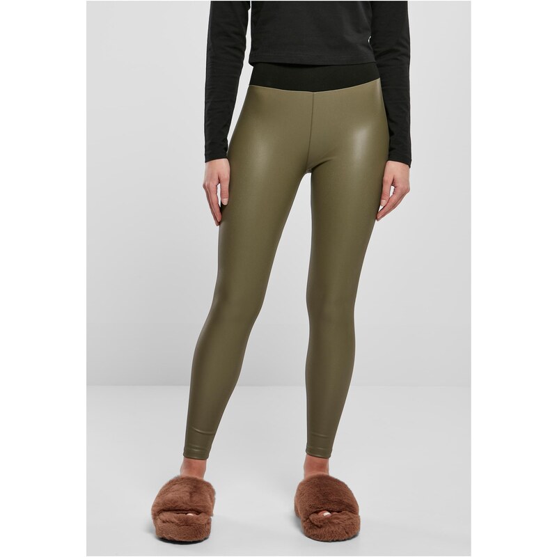 Urban Classics Womens high-waisted synthetic leather leggings olive 50646573