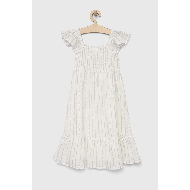 Dievčenské šaty GAP biela farba, midi, áčkový strih
