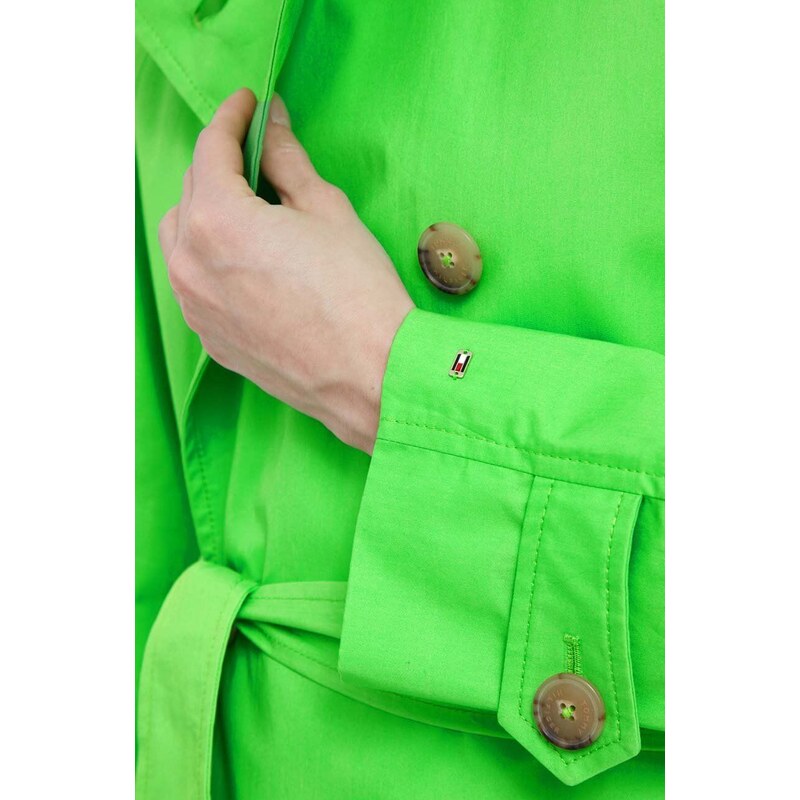 Bavlnený trenčkot Tommy Hilfiger zelená farba, prechodný