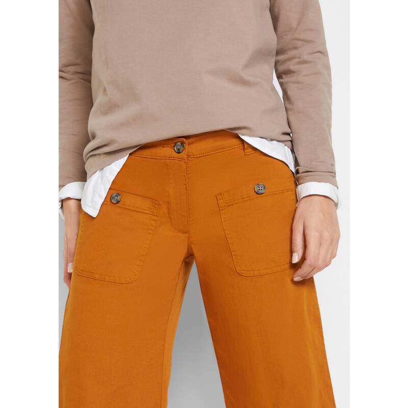 bonprix Twillové nohavice so širokým strihom a pohodlným pásom, po členky, farba hnedá