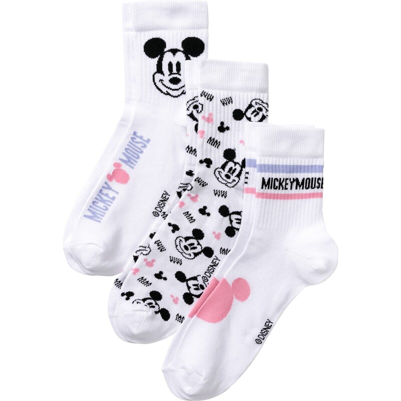 bonprix Krátke ponožky Mickey Mouse (3 ks), farba biela 49180364