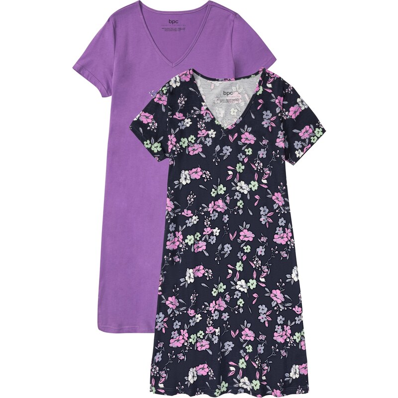 bonprix Nočná košeľa (2 ks) z čistej bavlny, farba fialová 50102170