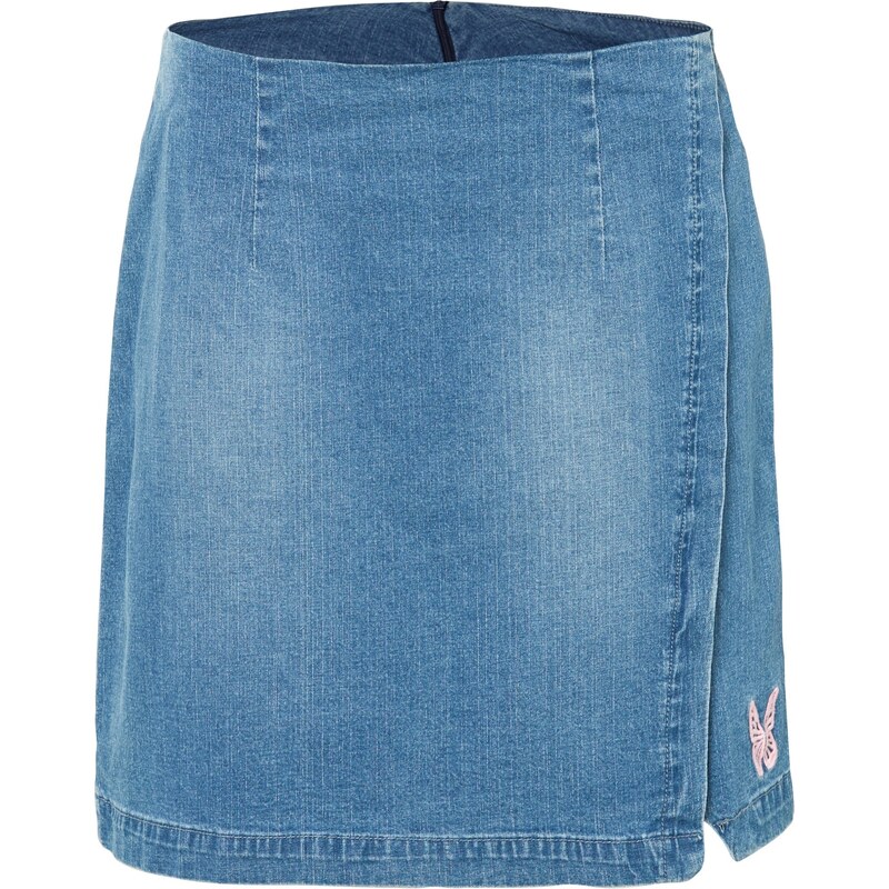 bonprix Mini sukňa s výšivkou, farba modrá, rozm. 34