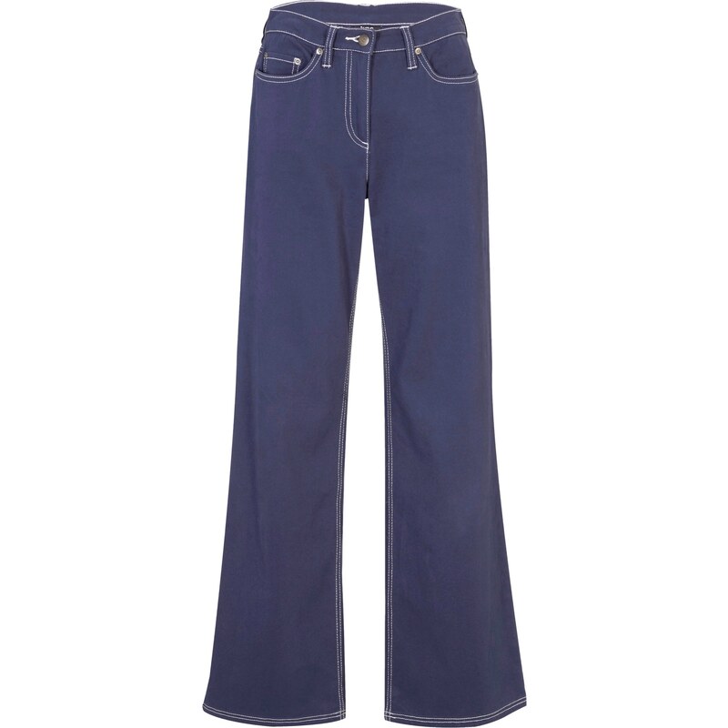 bonprix Twillové nohavice, so širokým strihom a kontrastnými prešívaniami, farba modrá