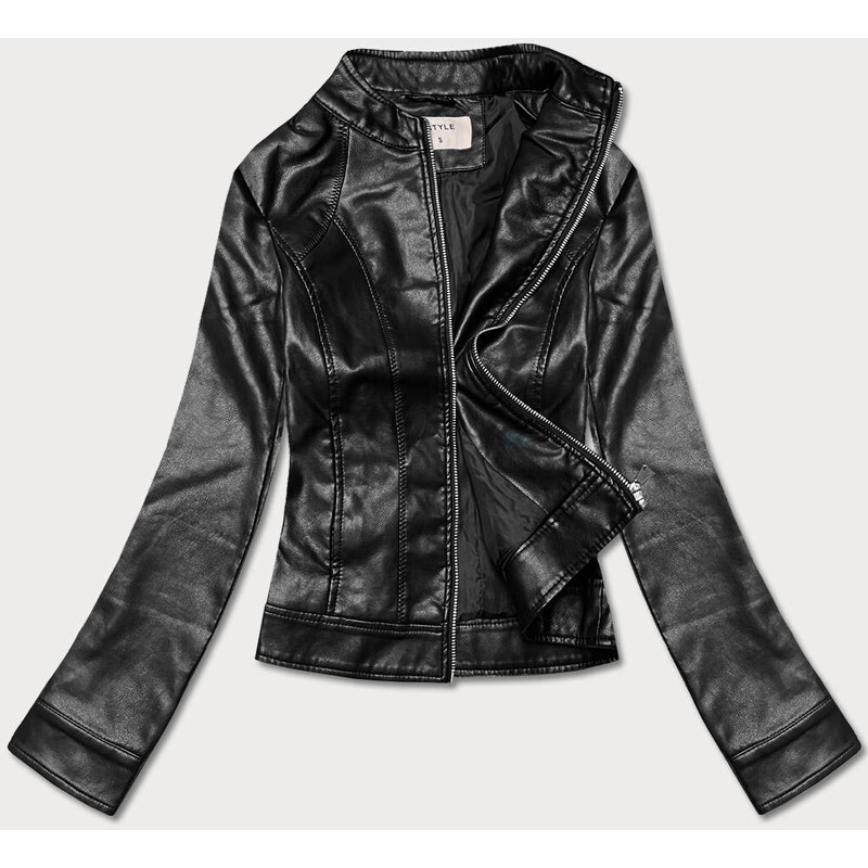 J.STYLE Čierna bunda ramoneska so stojačikom (11Z8051) 39490234