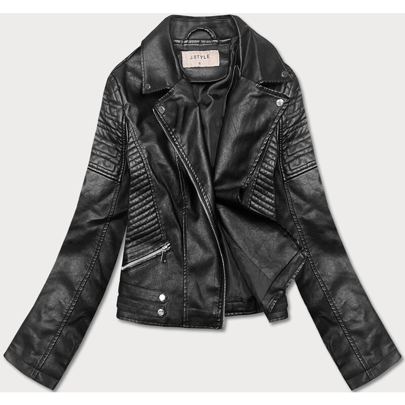 J.STYLE Krátka čierna bunda ramoneska s golierom (11Z8031) 39490254