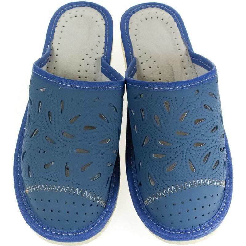 Dámske luxusné modré kožené papuče LANNA