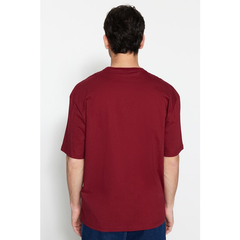 Trendyolové tričko - bordové - uvoľnený strih