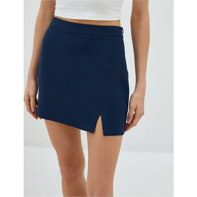 Koton Mini Skirt With A Slit Detail Zippered In The Side.