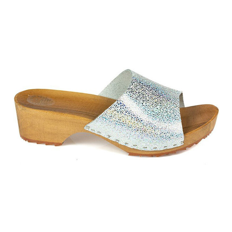 Glara Strieborné dámske dreváky 39531742