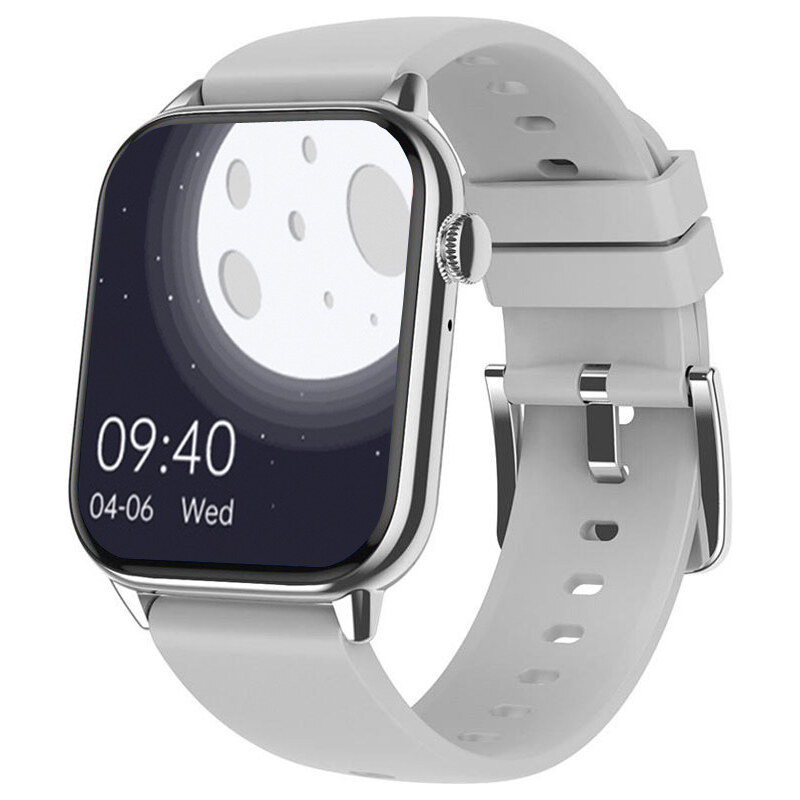 Smart hodinky Madvell Pulsar s volaním cez bluetooth a EKG striebore so šedým silikónovým remienkom