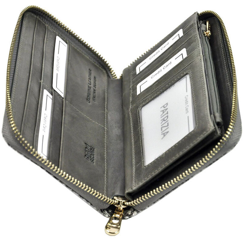 Patrizia Piu Veľká strieborná kožená vzorovaná peňaženka na zips Patrizia