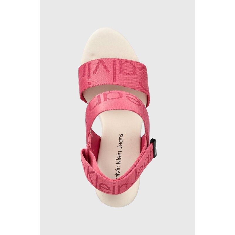 Sandále Calvin Klein Jeans WEDGE SANDAL WEBBING dámske, ružová farba, na kline, YW0YW00959