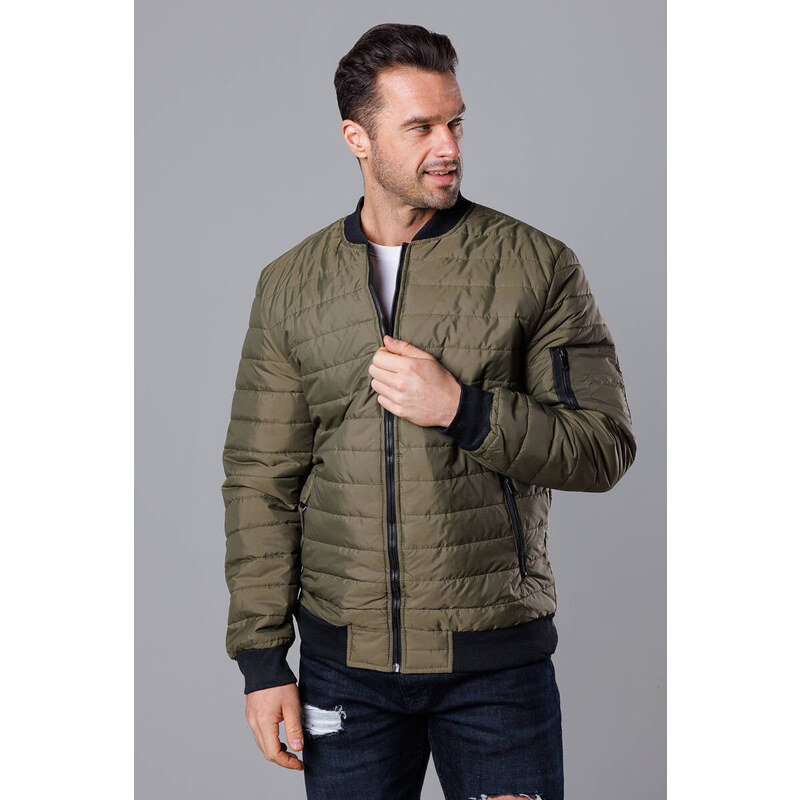 J.STYLE Pánska prešívaná khaki bunda bomber (MY02-3) 41244700