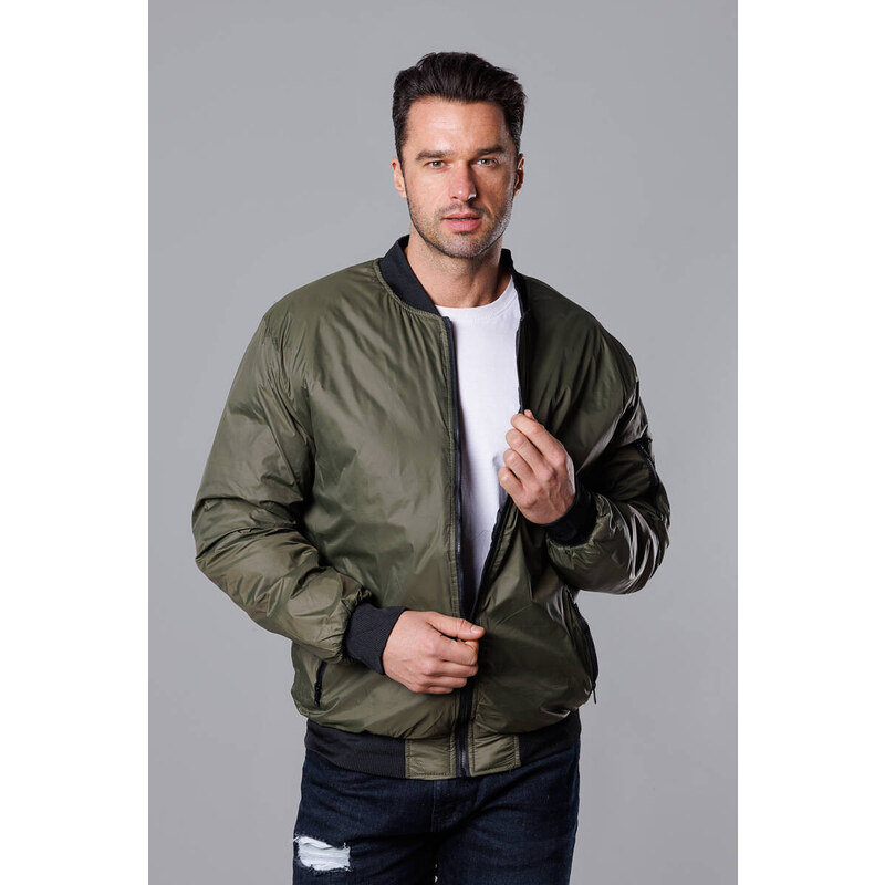 J.STYLE Pánska bunda typu bomber v army farbe s prešívanou podšívkou 41244720