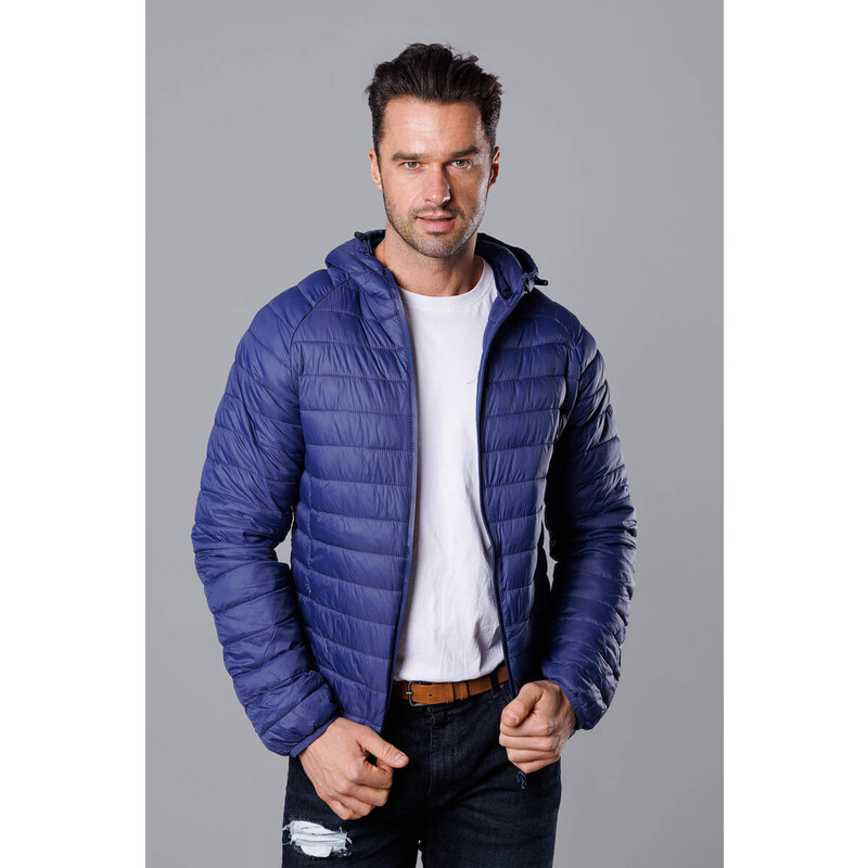 J.STYLE Pánska prešívaná bunda s kapucňou tmavomodrá (HM112-50) 41244723