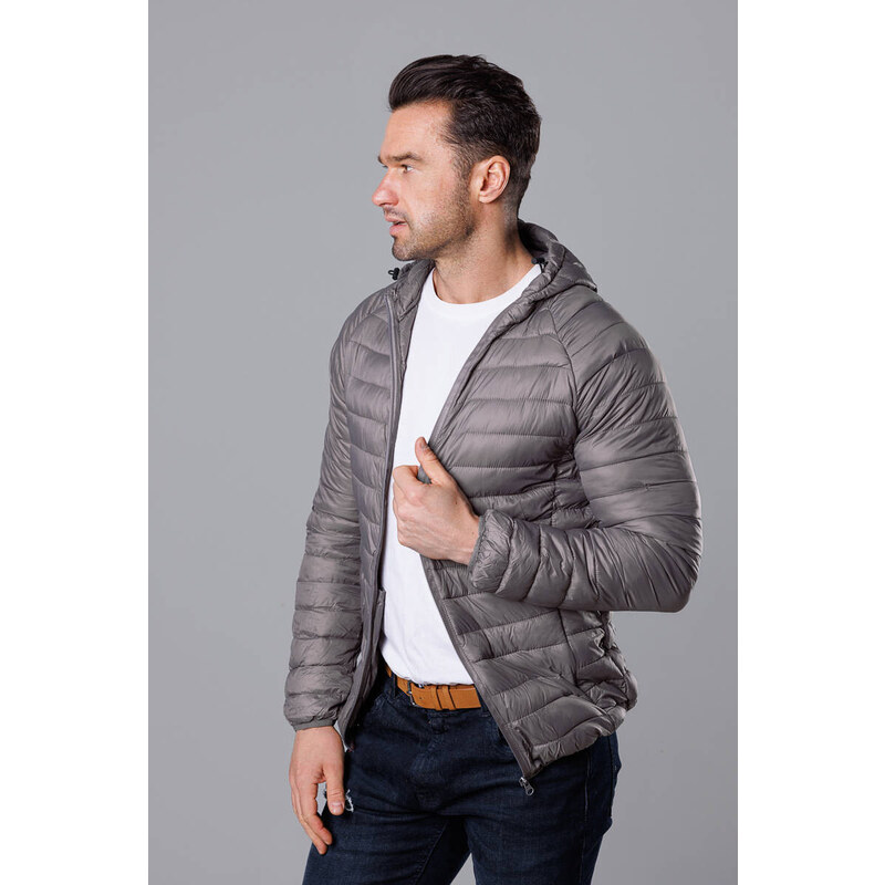 J.STYLE Pánska prešívaná bunda s kapucňou tmavosivá (HM112-2) 41244725