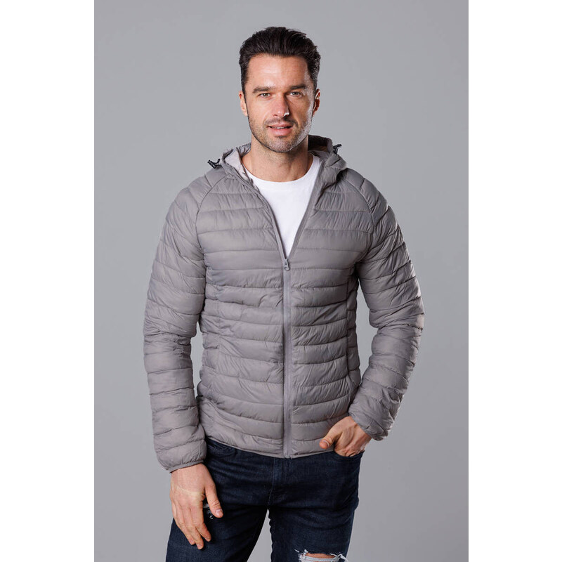 J.STYLE Pánska prešívaná bunda s kapucňou sivá (HM112-3) 41244726