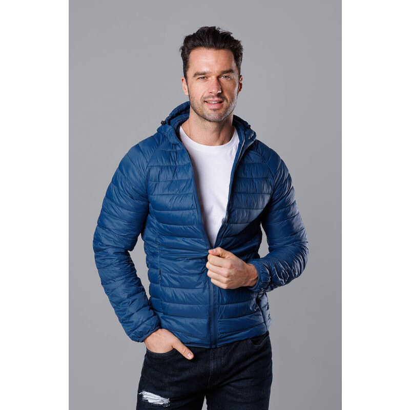 J.STYLE Pánska prešívaná bunda s kapucňou tmavomodrá (HM112-55) 41244729