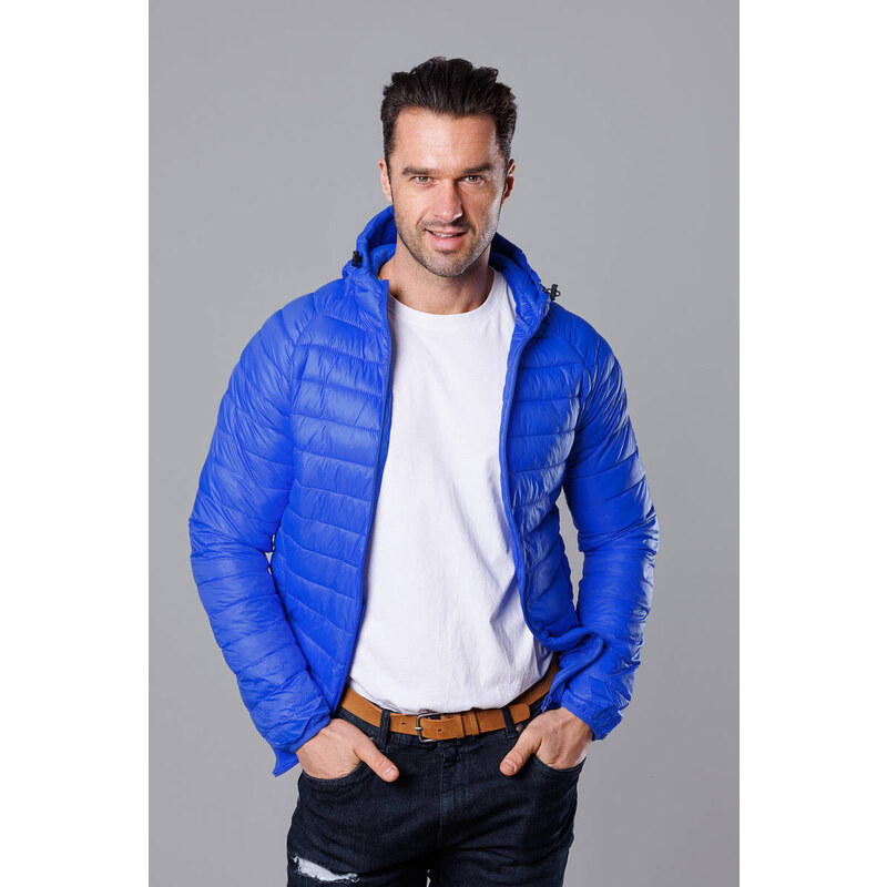 J.STYLE Pánska prešívaná bunda s kapucňou modrá (HM112-40) 41244730