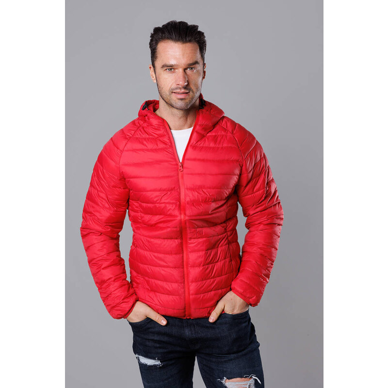 J.STYLE Pánska prešívaná bunda s kapucňou červená (HM112-5) 41244732
