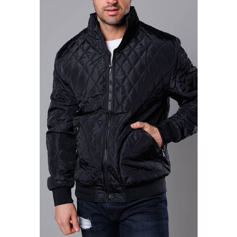 J.STYLE Pánska prešívaná bunda s rebrovanými lemami čierna (58M13083 41244889