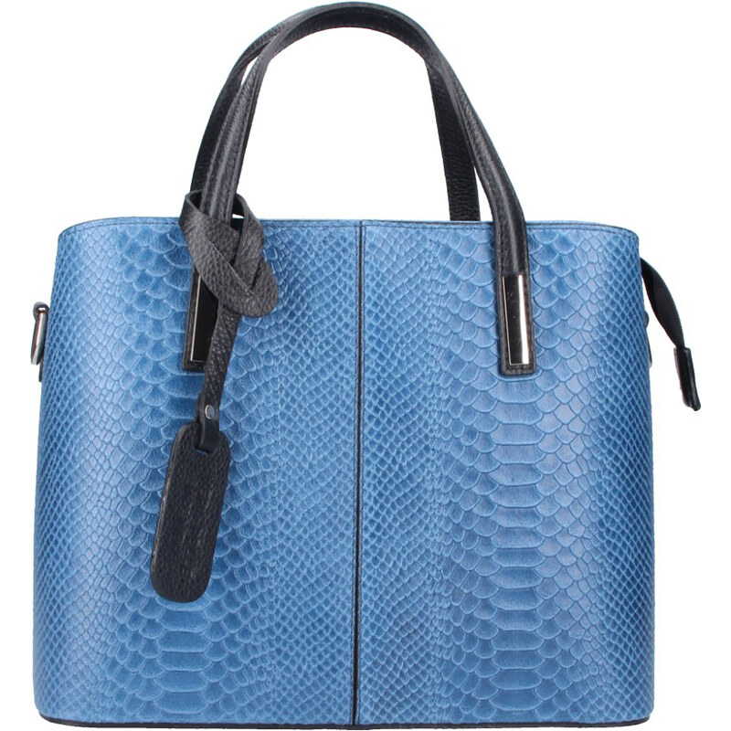 BORSE IN PELLE Kožená džínsovo modrá dámska kabelka do ruky v kroko 39598550