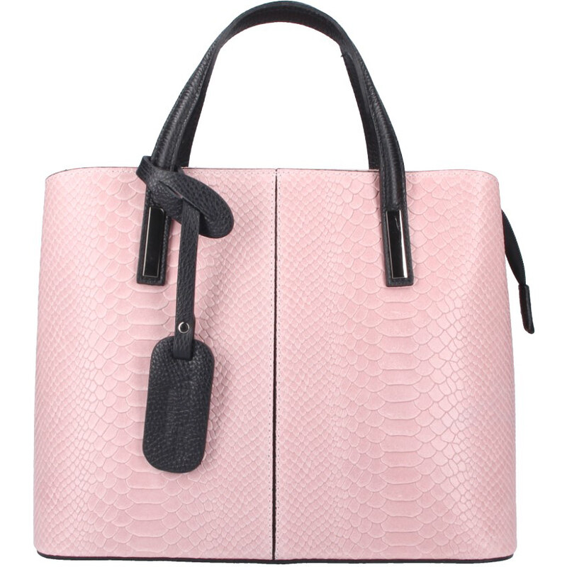 BORSE IN PELLE Kožená ružová dámska kabelka do ruky v kroko designu 39598551