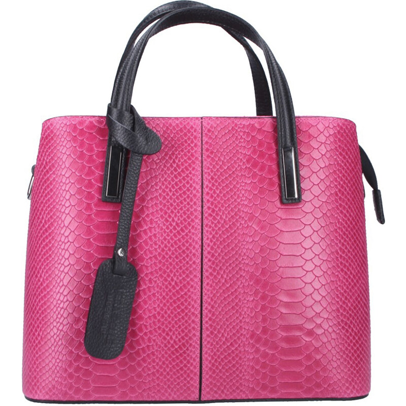 BORSE IN PELLE Kožená fuchsiovo ružová dámska kabelka do ruky v kroko 39598558