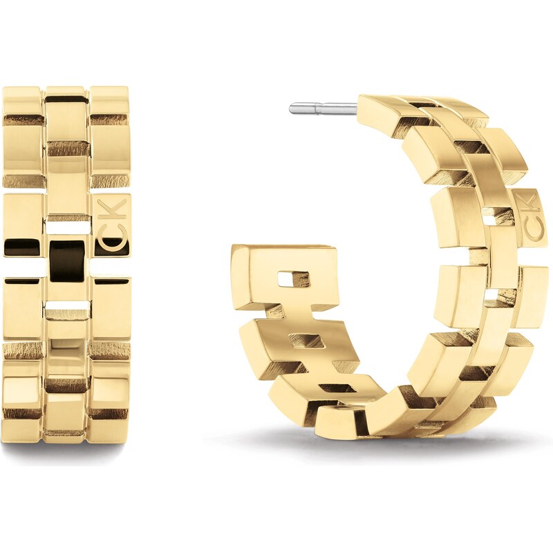 Calvin Klein Výrazné pozlátené kruhové náušnice z ocele Geometric 67601756