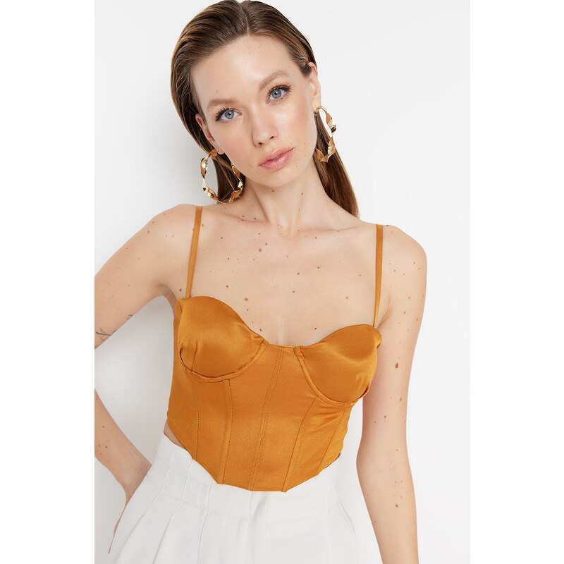 Trendyol Tile Crop Lined Knitted Satin Bustier 50592010