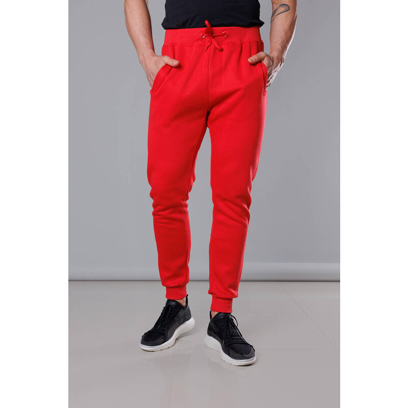 J.STYLE Červené pánske teplákové nohavice (68XW01-18) 41245047