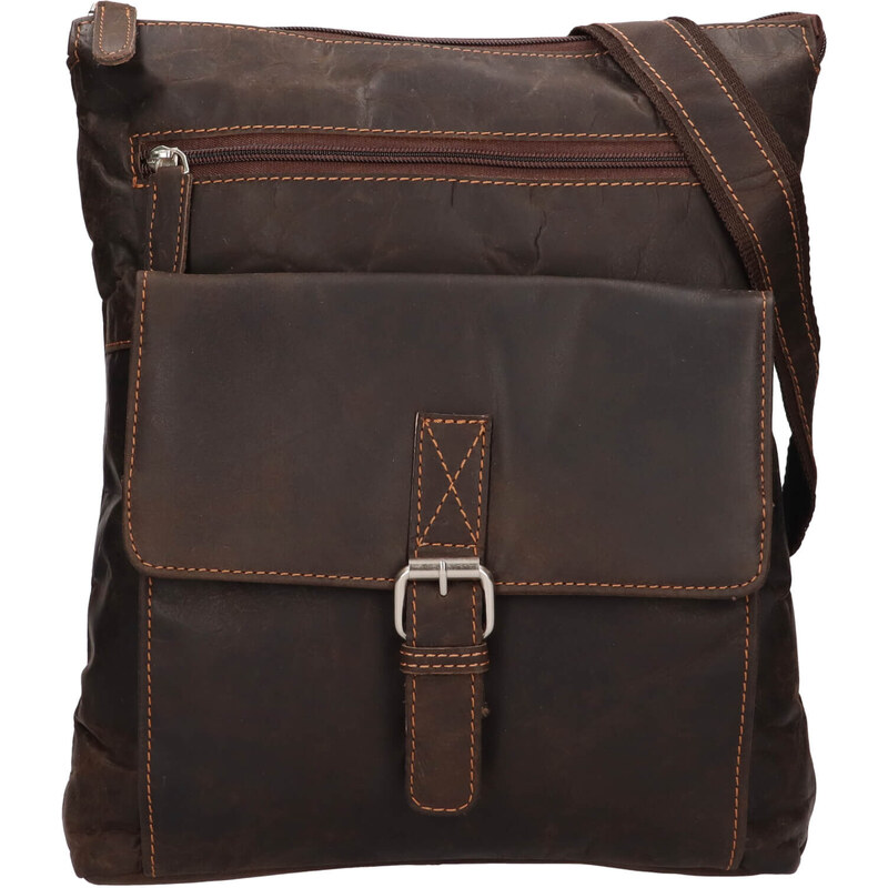 Pánska kožená taška cez rameno Greenwood Amsier - tmavo hnedá 39664473