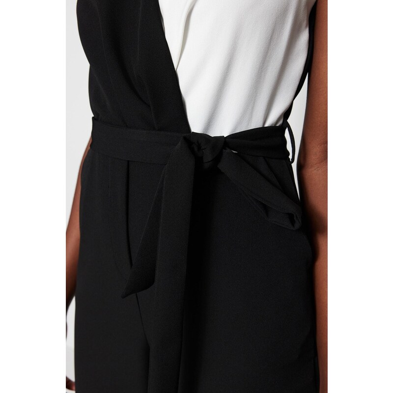 Trendyol Black Maxi Ecru Collar Detailed Woven Jumpsuit