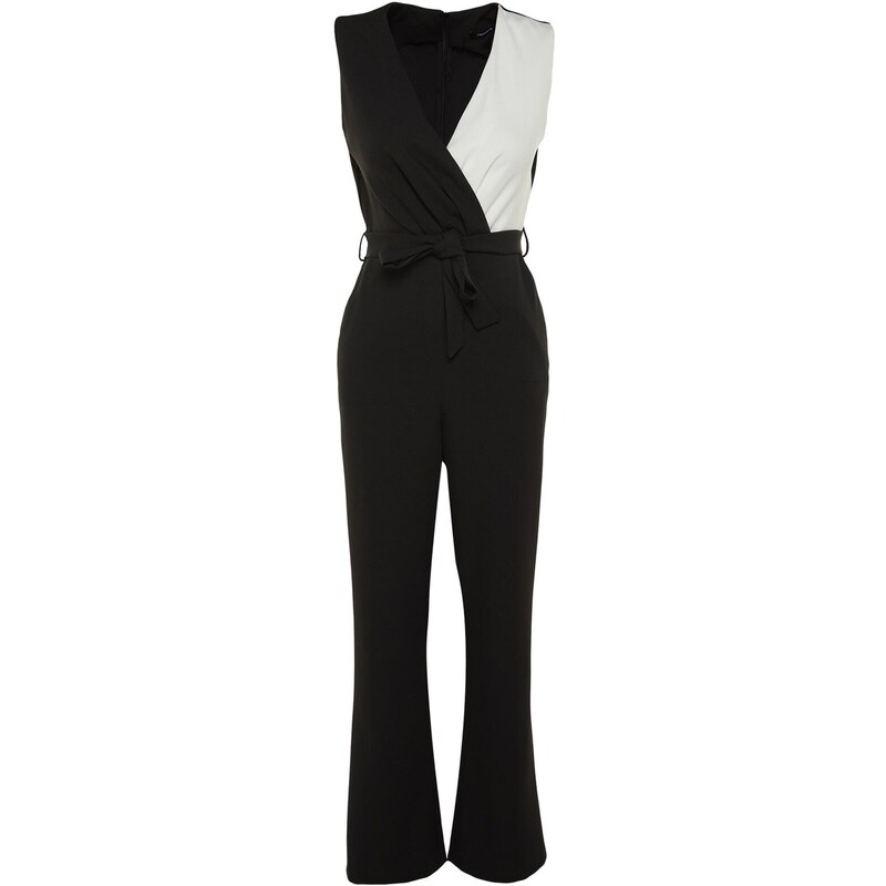 Trendyol Black Maxi Ecru Collar Detailed Woven Jumpsuit