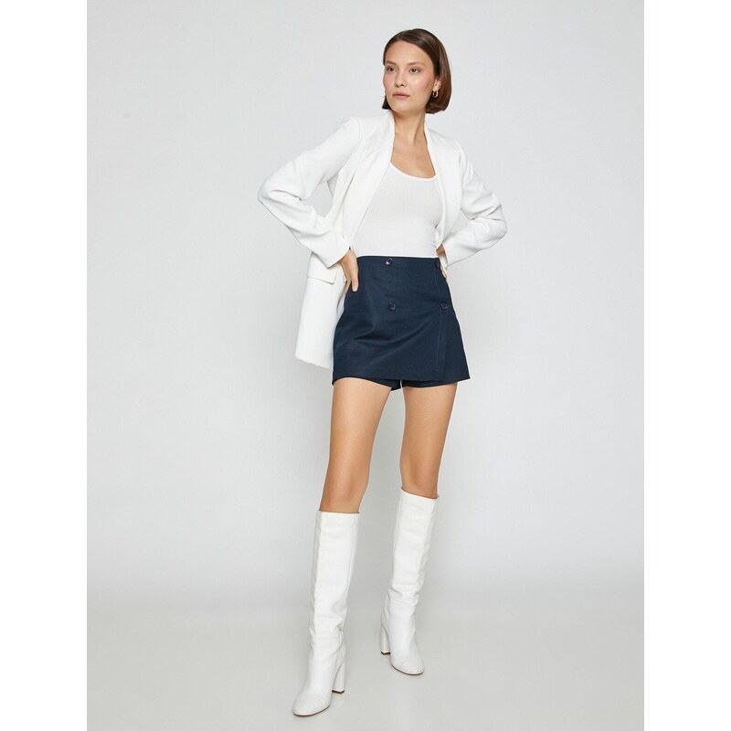 Koton Linen Shorts Skirt Button Detail 54998673