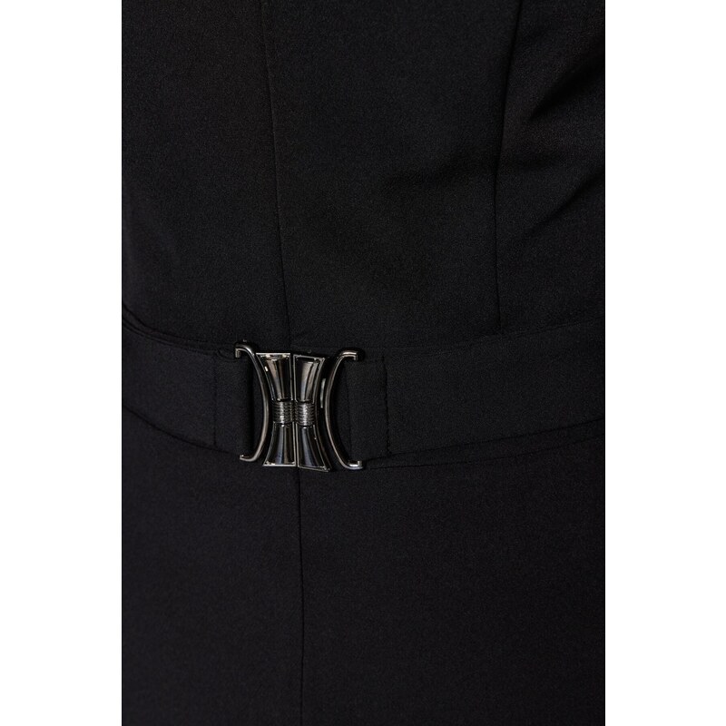 Trendyol Black Belted Shirt Collar Maxi Woven Jumpsuit