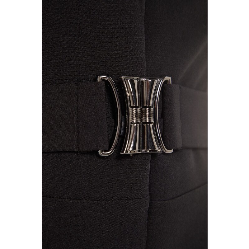 Trendyol Black Belted Shirt Collar Maxi Woven Jumpsuit