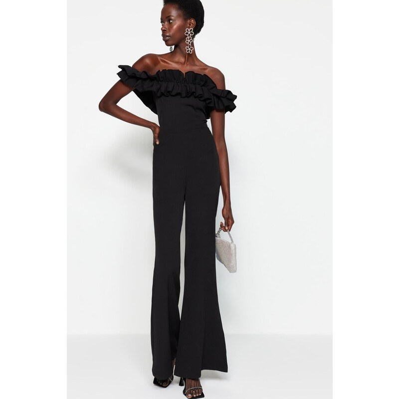 Trendyol Black Frilly Woven Jumpsuit