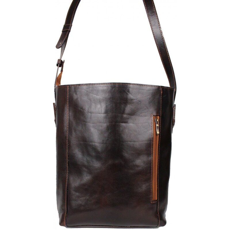 Scorteus Dámska kožená kabelka SC DAL. tm. hnedá lesklá 40748638