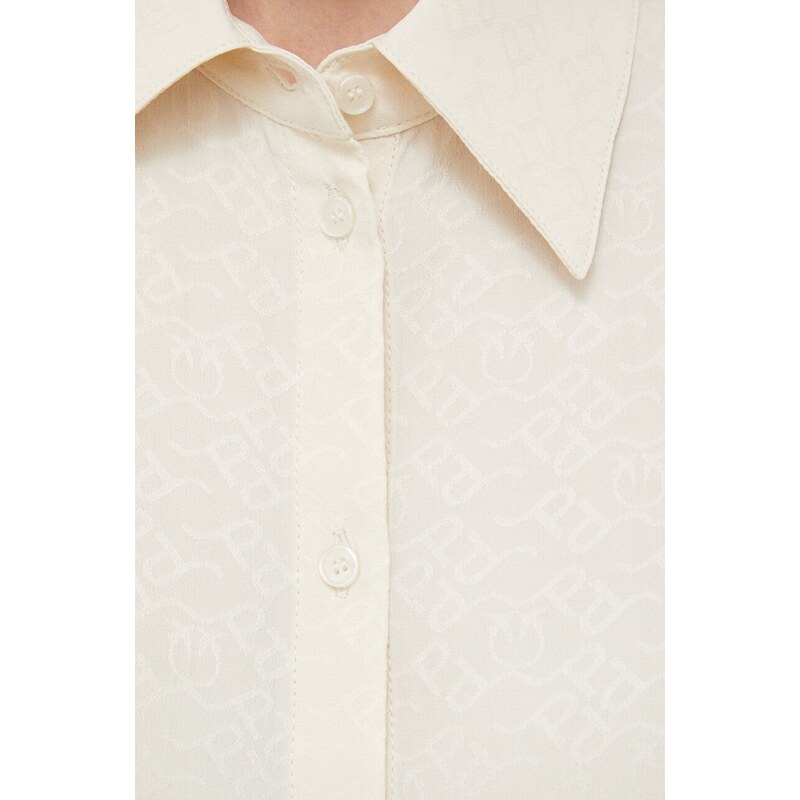 Tričko s prímesou hodvábu Pinko béžová farba, regular, s klasickým golierom, 100121.A01P