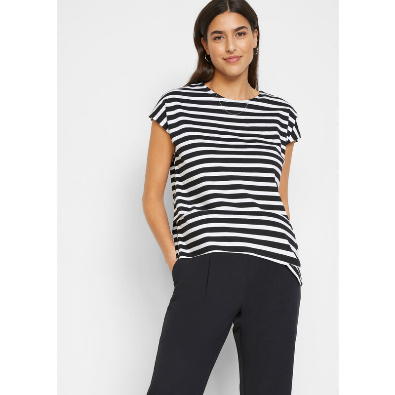 bonprix Pásikované tričko z bio bavlny, farba čierna 44962195