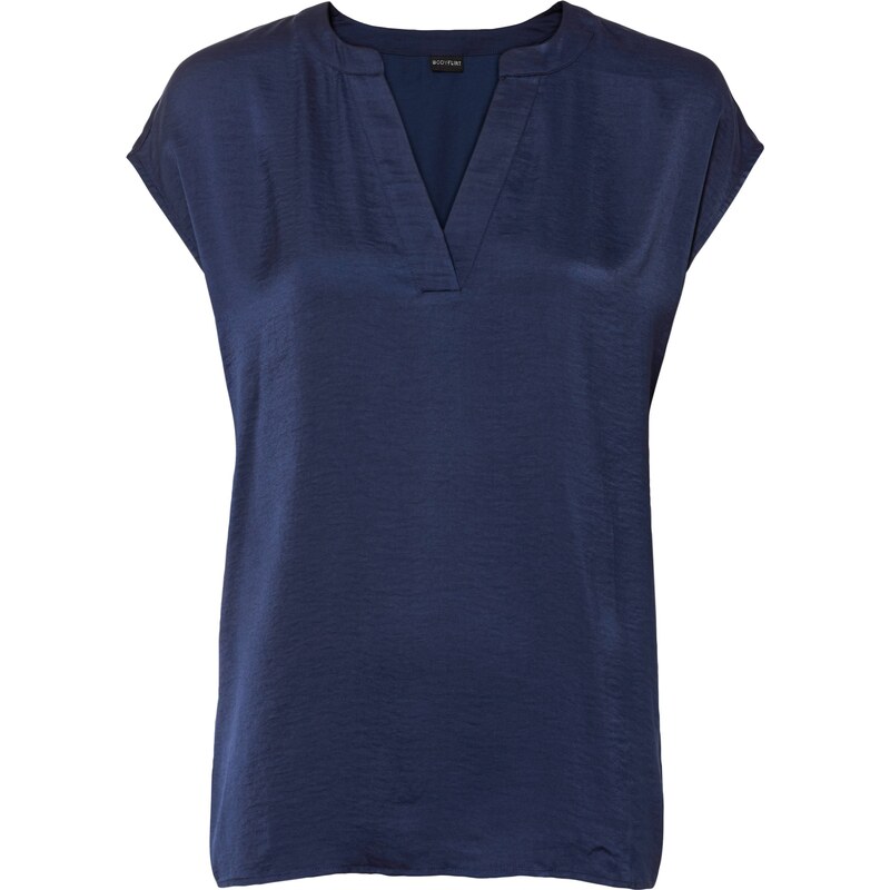 bonprix Voľná saténová blúzka s krátkym rukávom, farba modrá 44817703