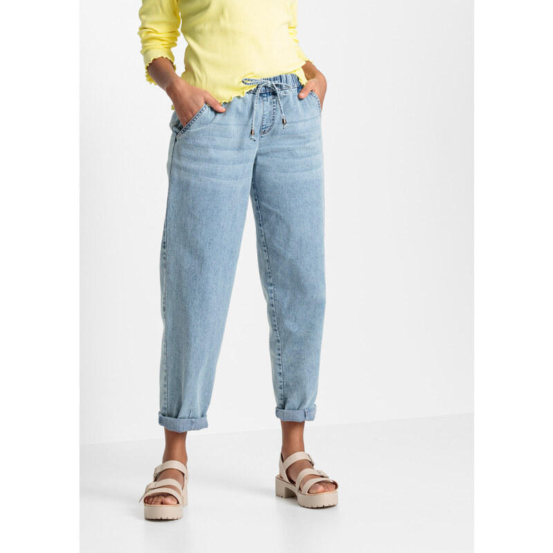 bonprix Ležérne džínsy Barrel, pohodlný pás, farba modrá 44915675