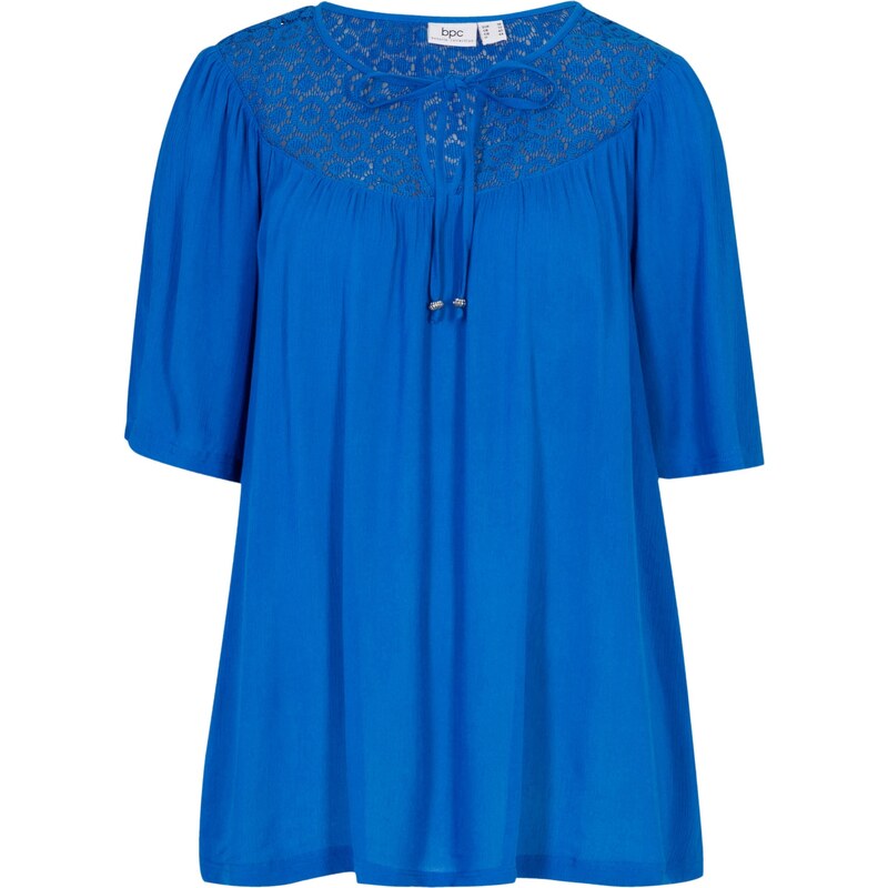 bonprix Dlhá tunika z krčeného materiálu, polovičný rukáv, farba modrá 49720291