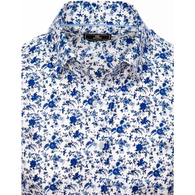 Buďchlap Nádherná biela košeľa s modrým vzorom