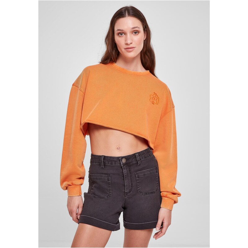 Urban Classics Womens Cropped Floral Embroidery Terry Crewneck 50563602