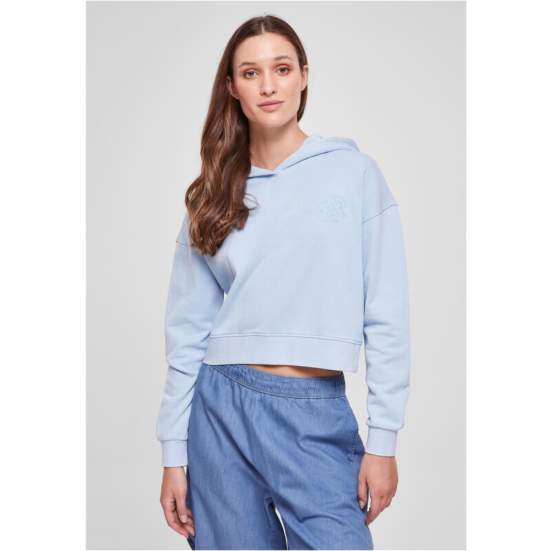 Urban Classics Womens short floral embroidery Terry Hoody balticblue 50682080