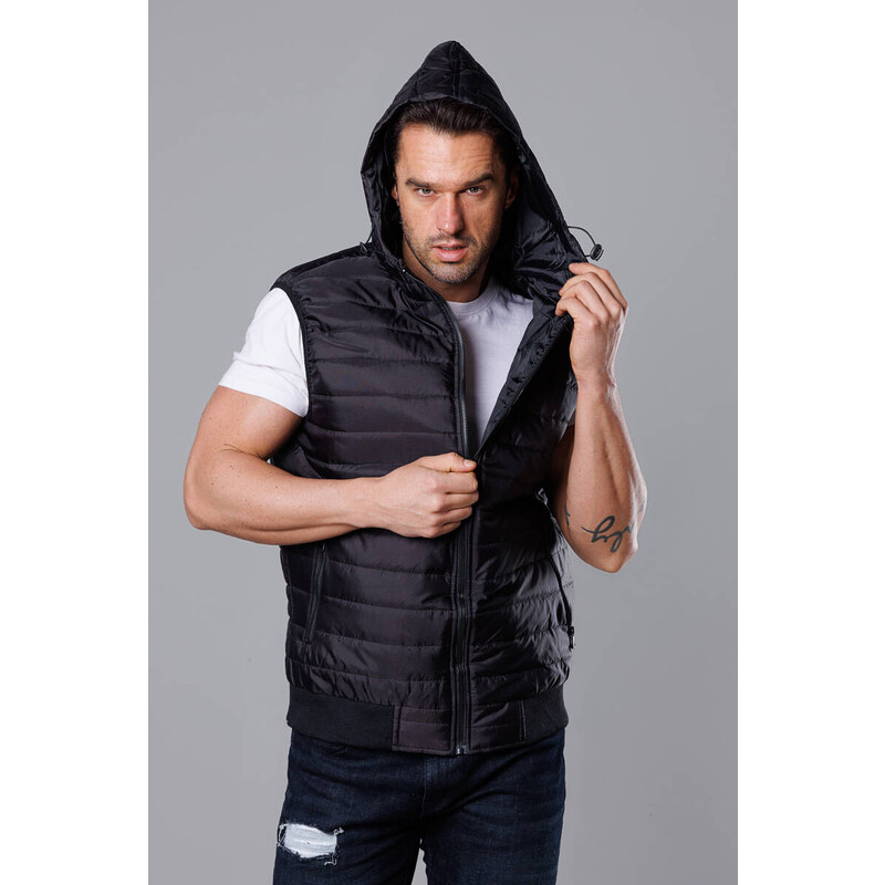 J.STYLE Čierna pánska vesta s kapucňou (8MY88-1) 41245025